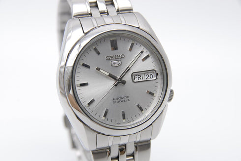 【 N MINT+ 】 Seiko 5 7S26-01V0 Day/Date Silver Dial 21 Jewels AT Watch from JAPAN